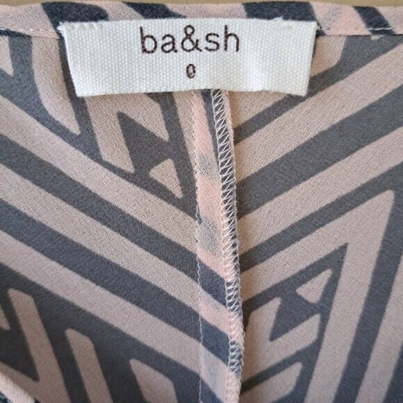 Ba&sh Freaky Swing Dress Oversized Tiered Chiffon Pink & Gray Print - Picture 6 of 10